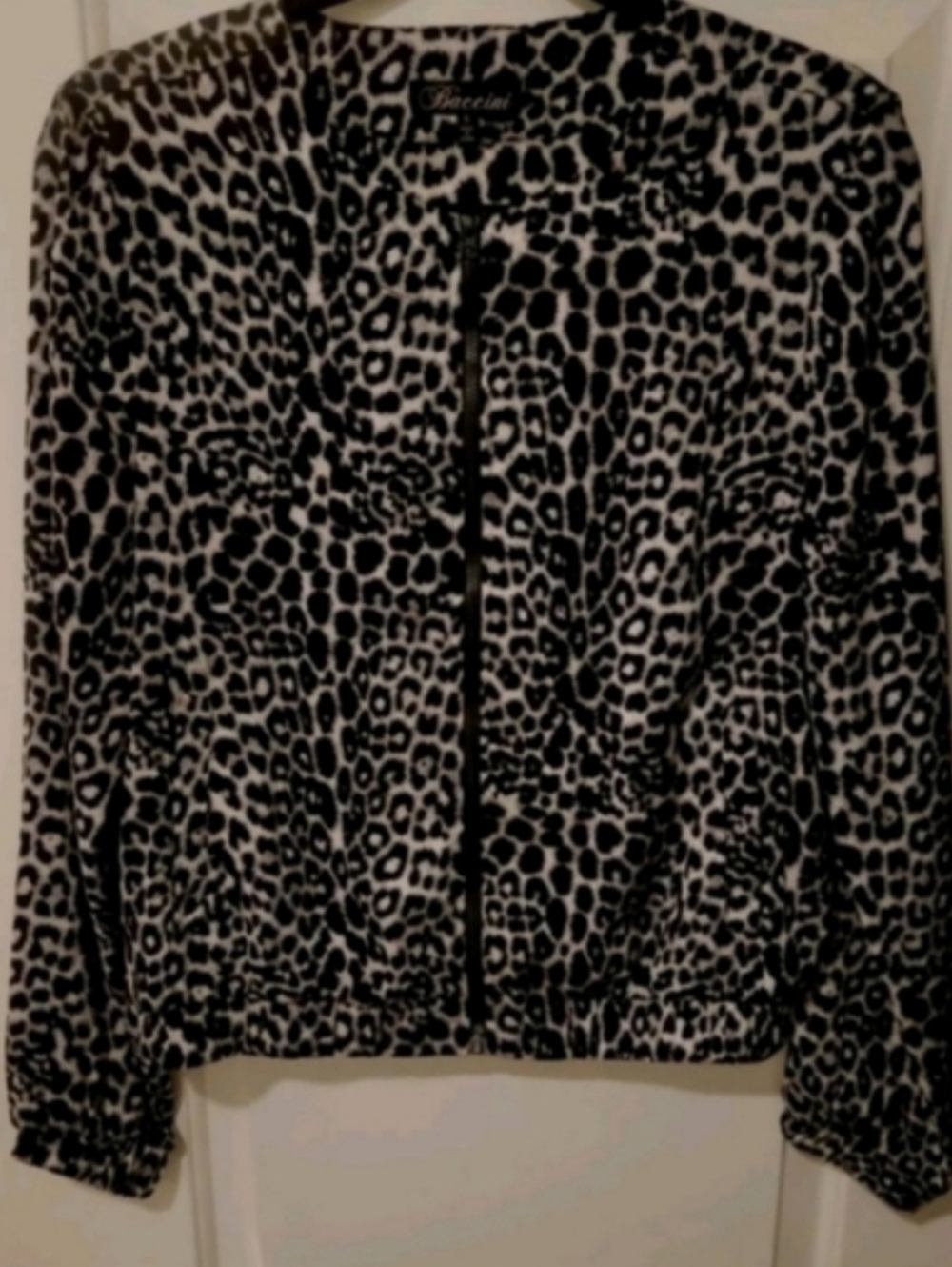 Baccini Womens Leopard Print Lightweight Jacket Small Zip Up W/Pockets